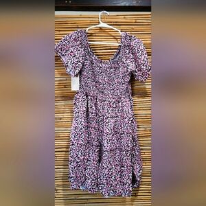 EDEN & OLIVIA Maternity Smocked Dress XL / Black Pink Floral Flutter Sleeve